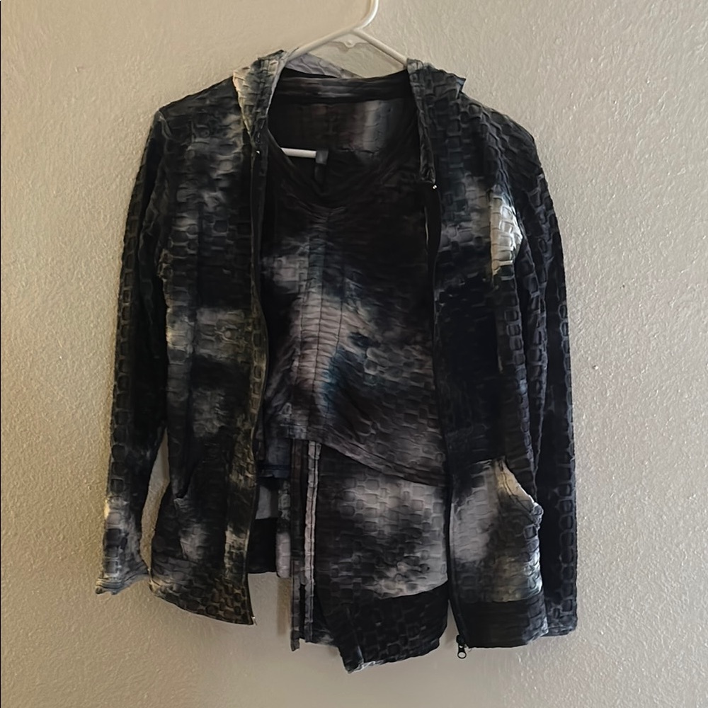 Black and White Tie-Dye Hoodie and Top Set
